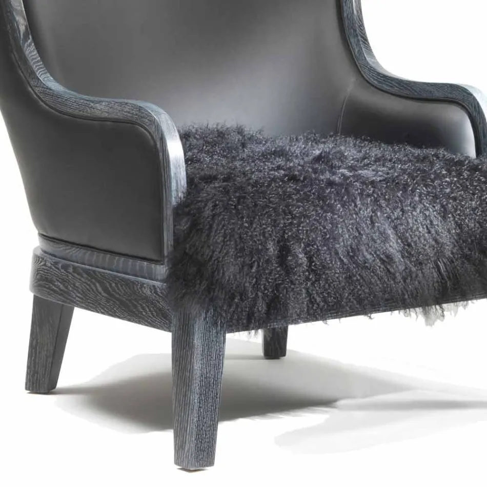 Sillón de cuero Eli y piel negra, diseño de lujo clásico viadurini
