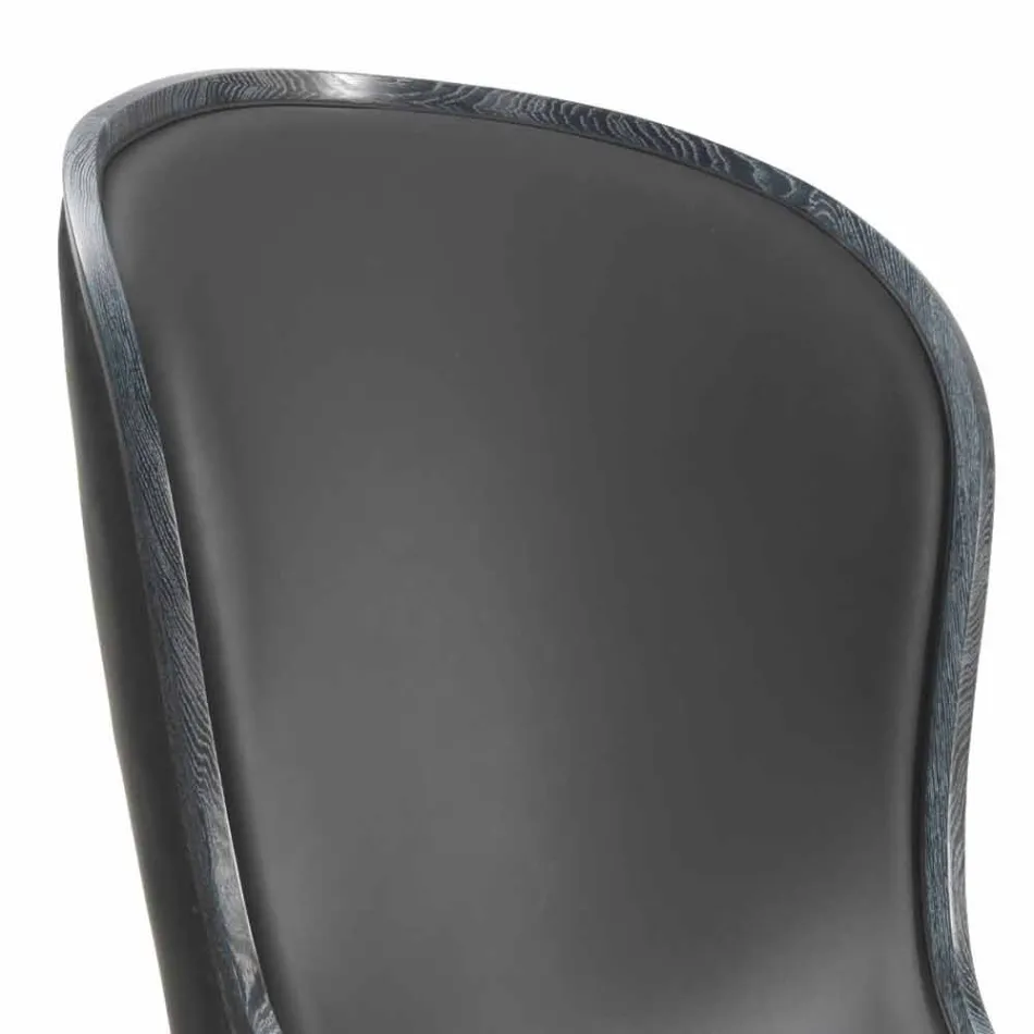 Sillón de cuero Eli y piel negra, diseño de lujo clásico viadurini