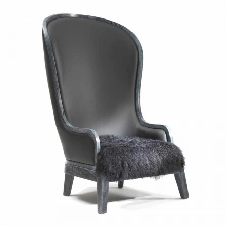 Sillón de cuero Eli y piel negra, diseño de lujo clásico viadurini