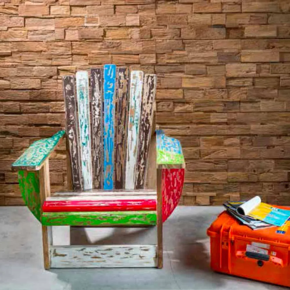 Sillón de salón de teca maciza recuperada - Boatta viadurini