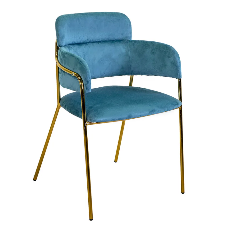 Sillón de salón de metal dorado y terciopelo - Bandera viadurini