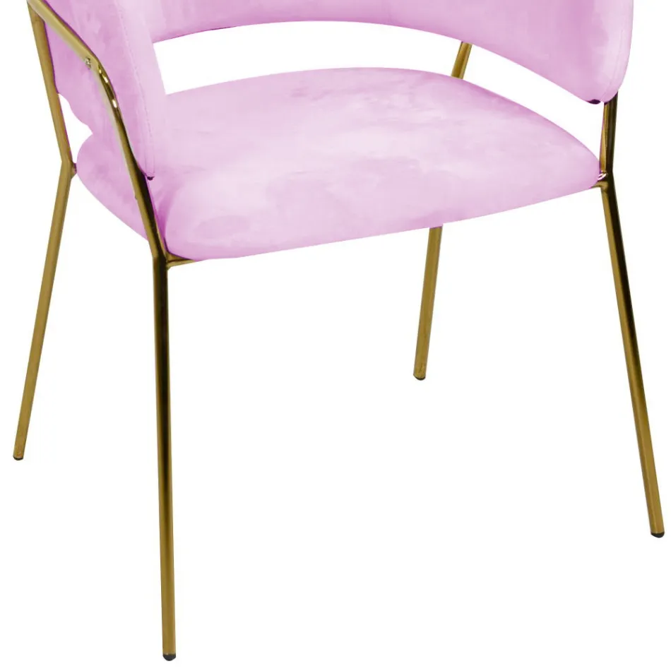Sillón de salón de metal dorado y terciopelo rosa - Shell viadurini