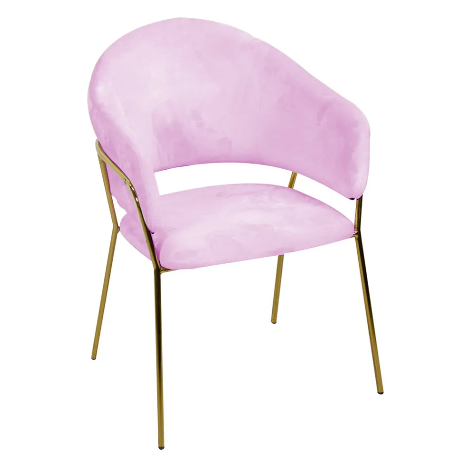 Sillón de salón de metal dorado y terciopelo rosa - Shell viadurini