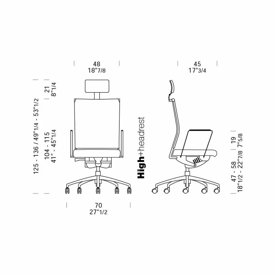 Silla de oficina ergonómica giratoria con ruedas y reposacabezas - Gimiglia viadurini