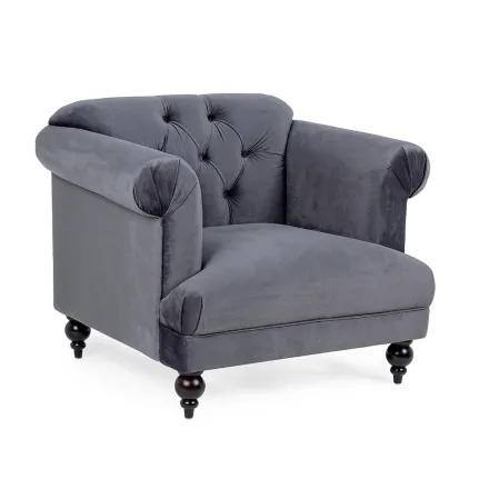 Sillón de diseño clásico en madera y efecto terciopelo gris o rosa - Sanny viadurini