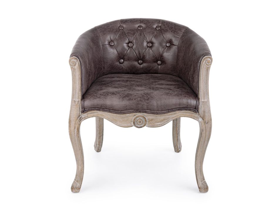 Sillón de diseño clásico en madera y asiento con efecto de cuero ecológico - Katen viadurini