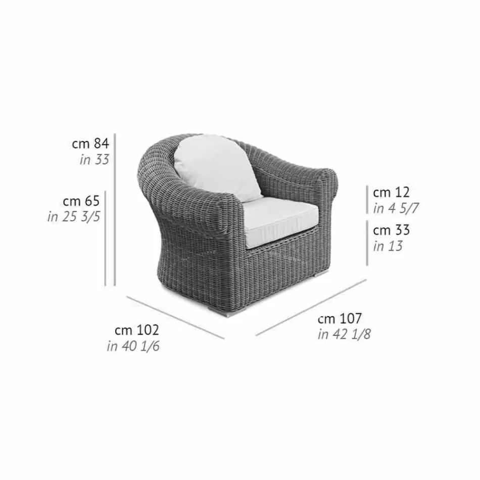 Sillón para exterior en ratán sintético tejido y tela blanca o cruda - Yves viadurini