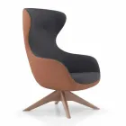 Sillón giratorio de cuero con base de madera Made in Italy - Mariposa viadurini