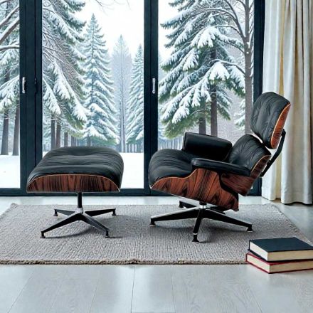 Sillón giratorio tapizado en cuero con reposapiés Made in Italy - Maestrale viadurini