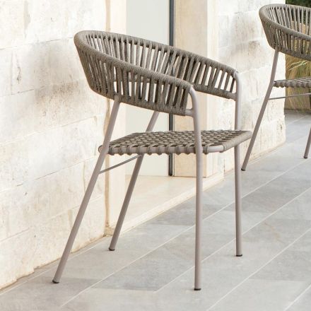 Sillón de jardín apilable en acero y cuerda Made in Italy 2 piezas - Ragnar viadurini