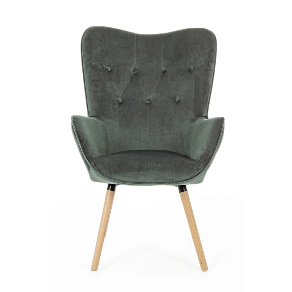 Sillón de diseño en madera de haya y terciopelo verde o gris - Gilly viadurini