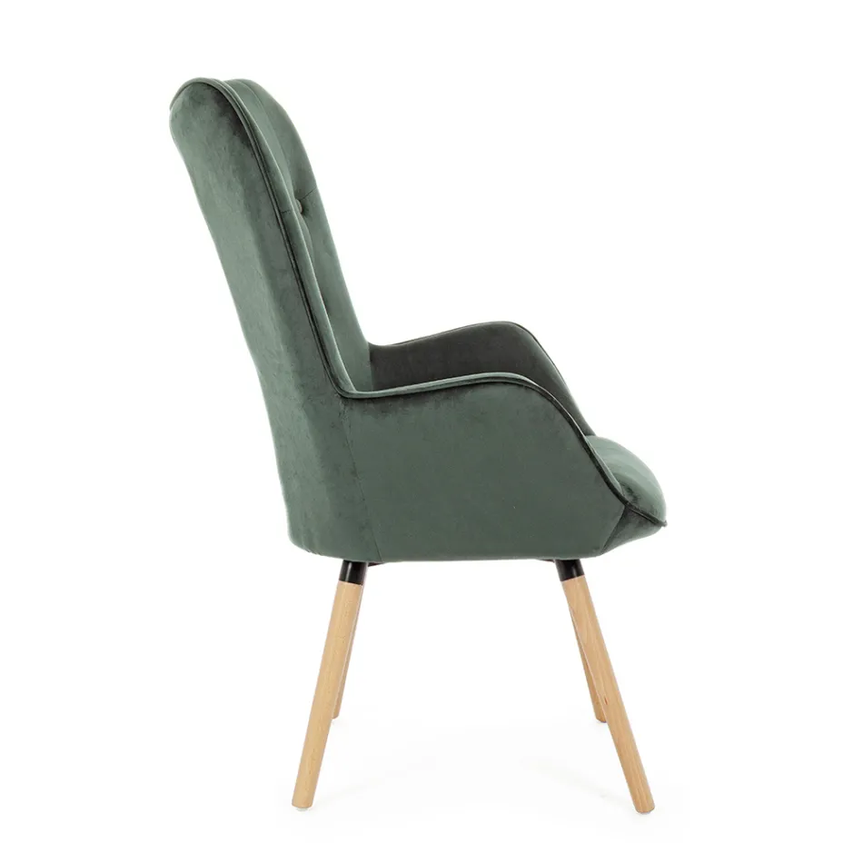 Sillón de diseño en madera de haya y terciopelo verde o gris - Gilly viadurini
