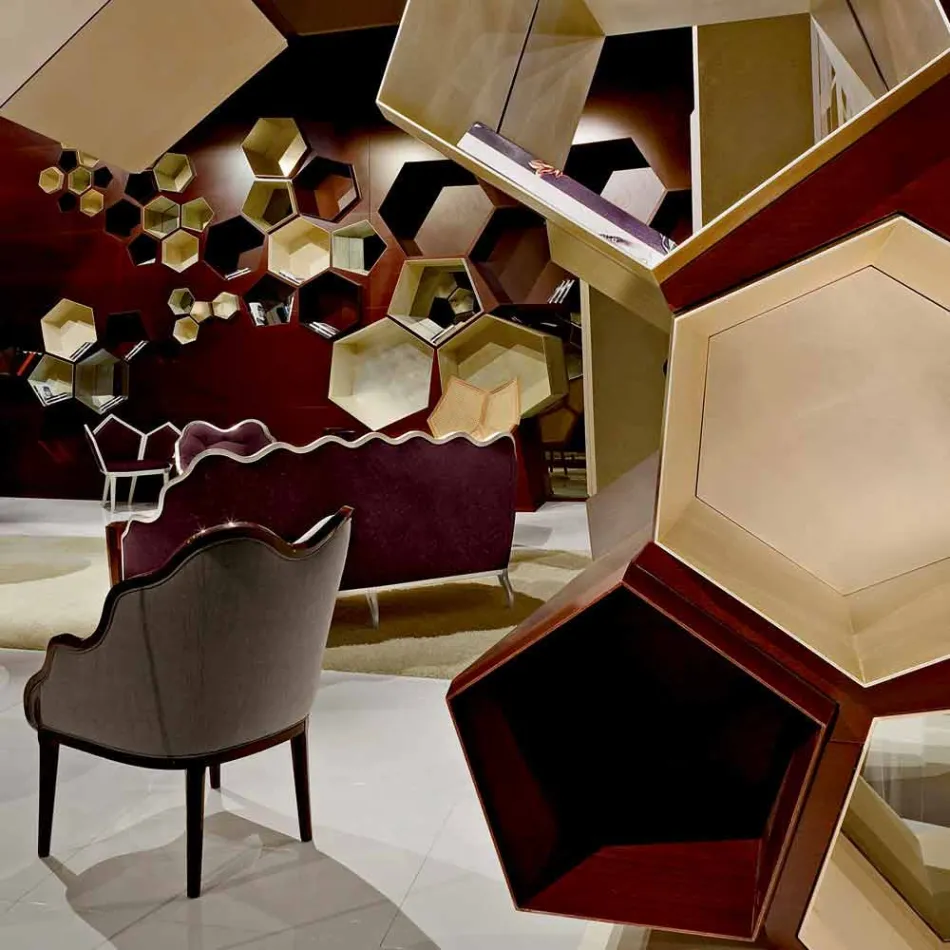 Sillón en diseño de tela y madera maciza, hecho en Italia, Begga viadurini