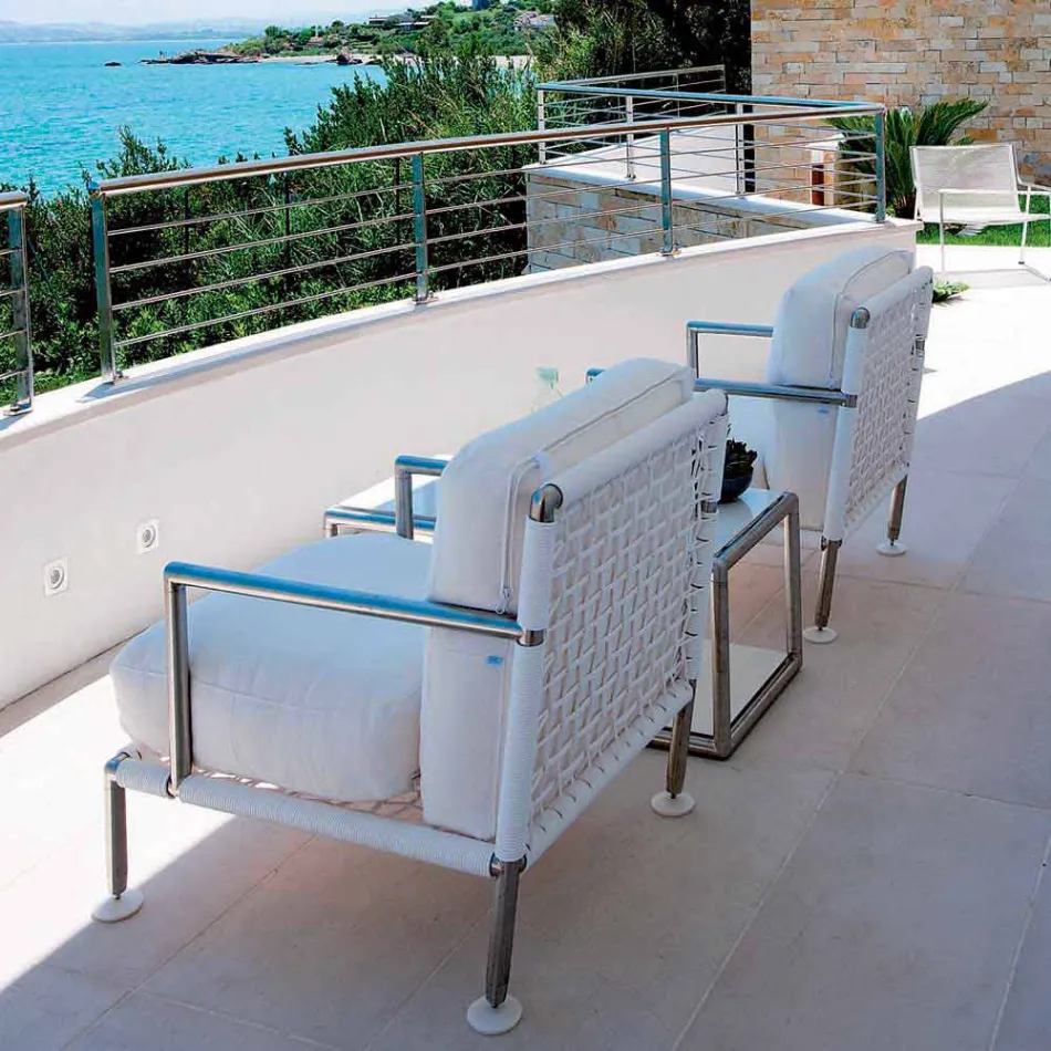 Sillón de diseño moderno en acero y PVC negro o blanco para exterior - Ontario2 viadurini