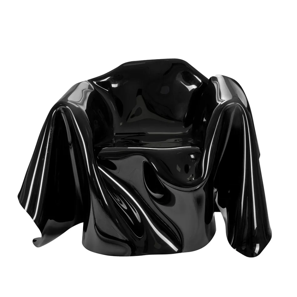 Delia - Sillón moderno con drapeado de plexiglás negro, fabricado en Italia. viadurini