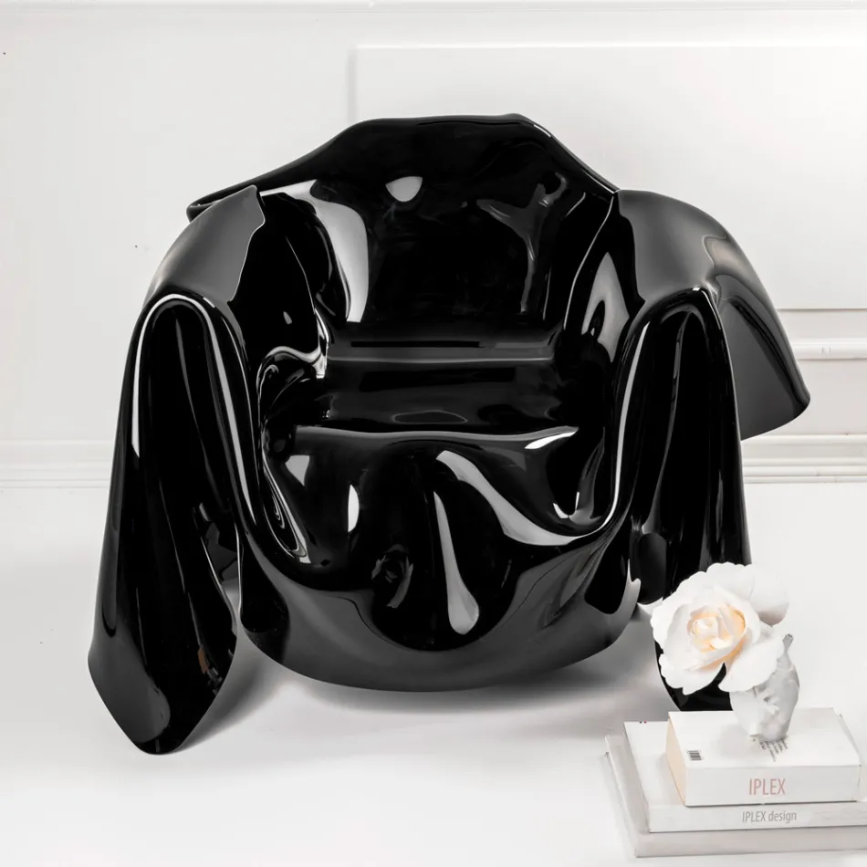 Delia - Sillón moderno con drapeado de plexiglás negro, fabricado en Italia. viadurini
