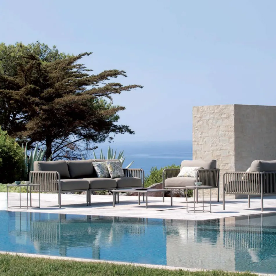 Sillón de exterior en acero galvanizado y cuerda con cojines Made in Italy - Helga viadurini