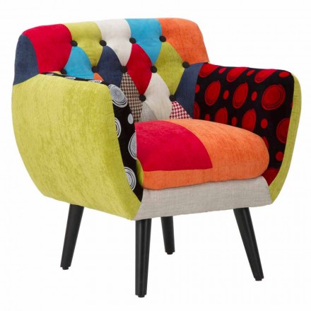 Sillón de patchwork de colores de diseño moderno en tela y madera - Koria viadurini