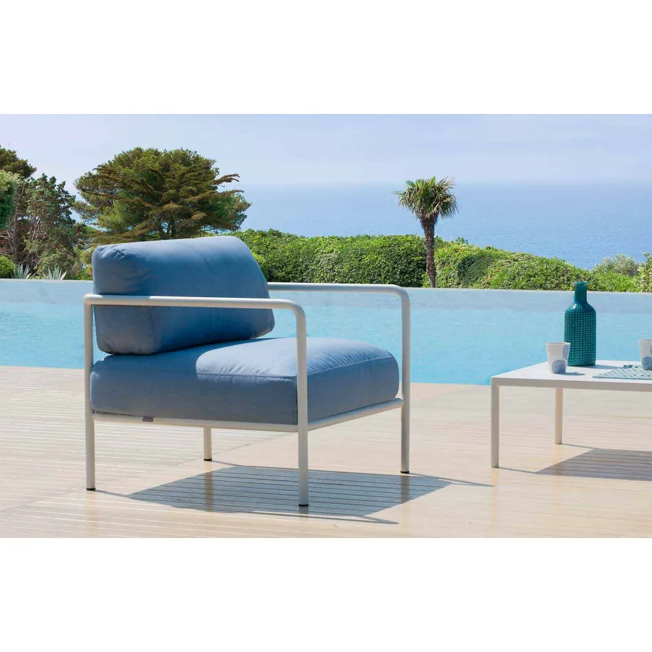 Sillón de exterior con reposabrazos de tela y metal Made in Italy - Cola viadurini