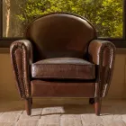 Sillón de interior en cuero vintage efecto envejecido marrón oscuro - Stamp viadurini