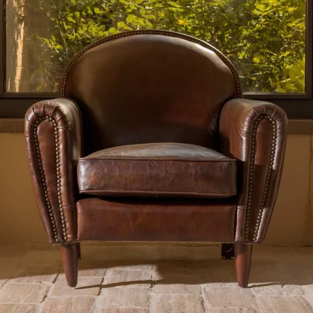 Sillón de interior en cuero vintage efecto envejecido marrón oscuro - Stamp viadurini
