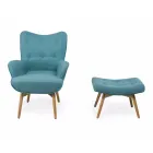 Sillón + puf en madera y tejido mezcla de algodón - Ailano viadurini