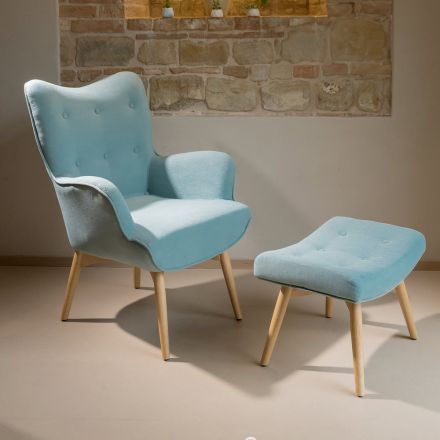 Sillón + puf en madera y tejido mezcla de algodón - Ailano viadurini