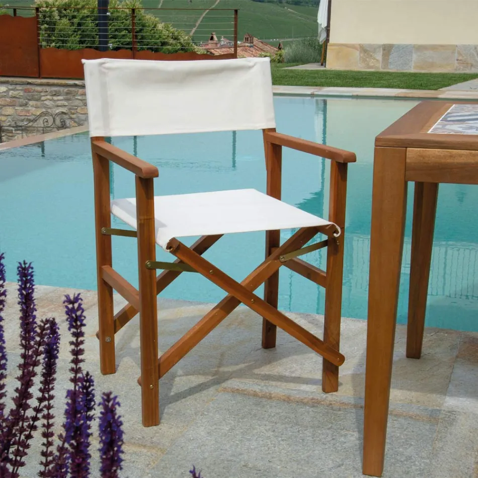 Silla de Director en Madera de Acacia Aceitada Color Natural - Técnica viadurini