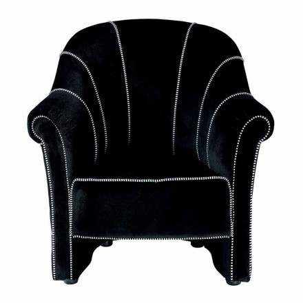 Sillón lounge en terciopelo negro con costuras en contraste Made in Italy - Rueda viadurini