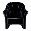 Sillón lounge en terciopelo negro con costuras en contraste Made in Italy - Rueda