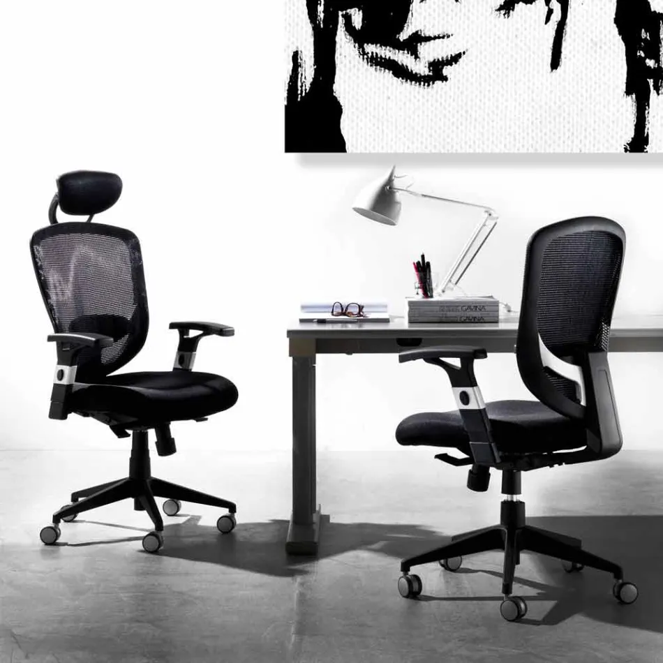 Sillón giratorio moderno semi-direccional y operacional en negro Reta - Simona viadurini