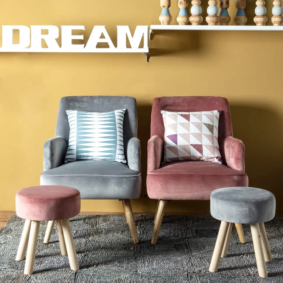 Sillón de salón en madera y efecto terciopelo de diseño escandinavo - Cinzio viadurini