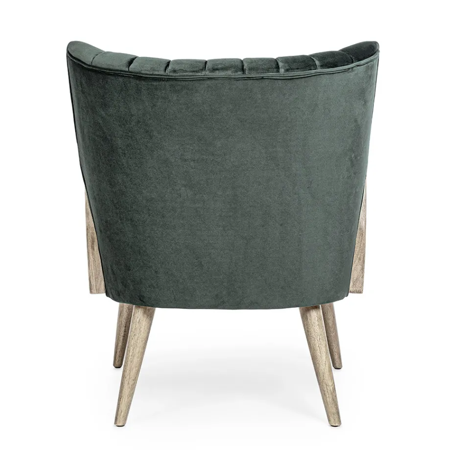 Sillón vintage de madera con reposabrazos de ratán y poliéster - Ludovica viadurini