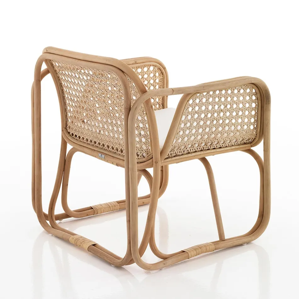 Sillón de exterior e interior de ratán y cojines de tela Saia - Voir viadurini