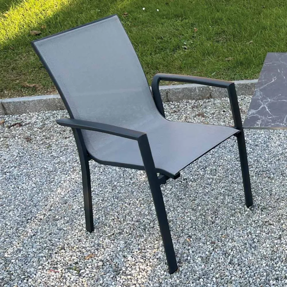 Silla apilable para exterior de aluminio y textileno - Mira viadurini