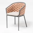 Sillón de exterior en aluminio y tejido Olefil tejido a mano - Reda viadurini