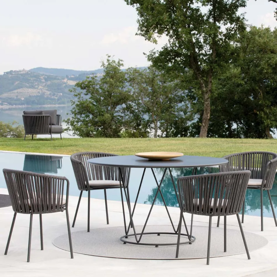 Sillón de jardín en acero y cuerda Made in Italy 2 piezas - Bronn viadurini