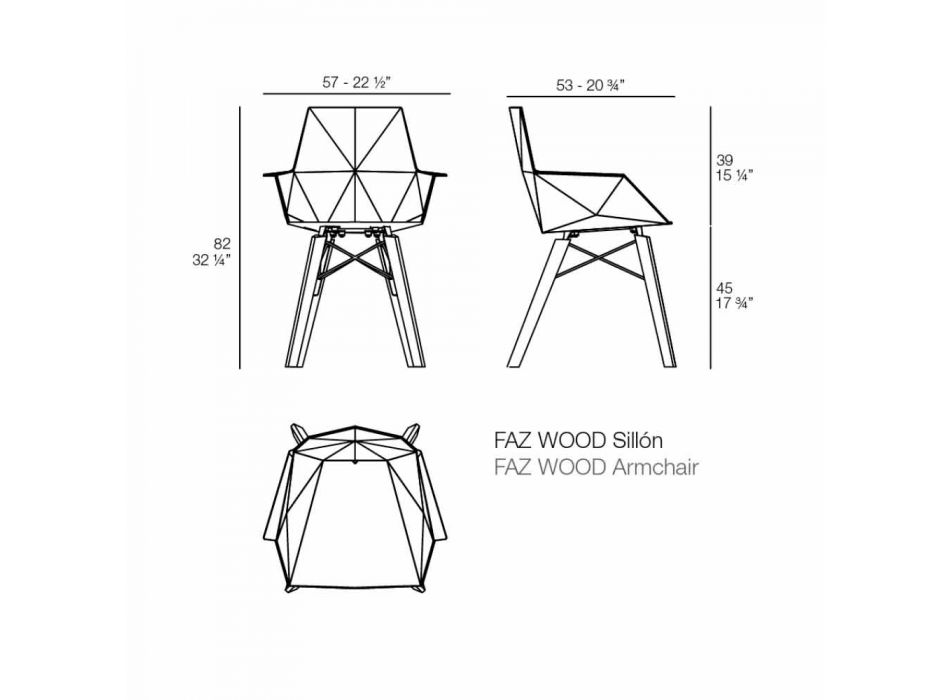 Sillón de salón de diseño de polipropileno y madera - Faz Wood by Vondom viadurini