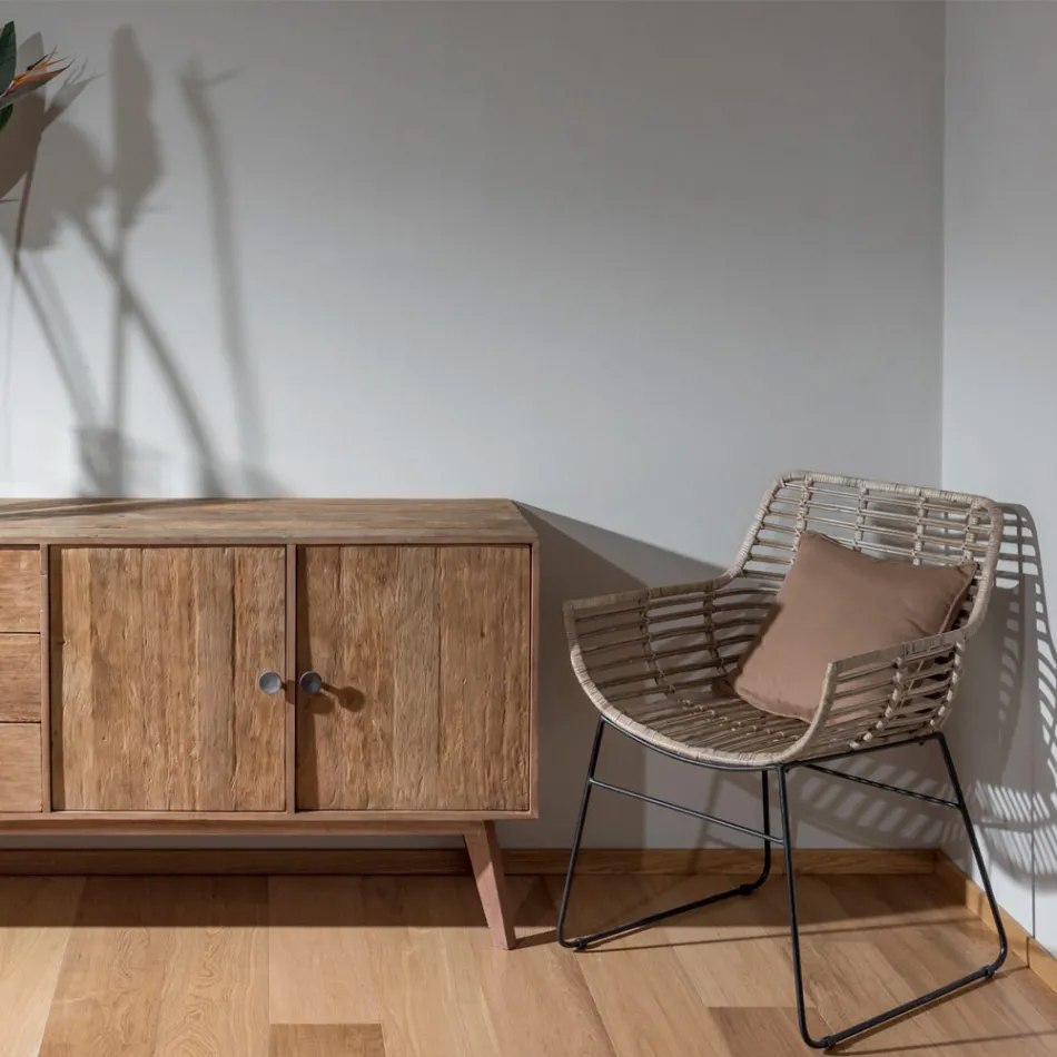 Sillón de salón en ratán Kubù y estructura de hierro - Slide viadurini