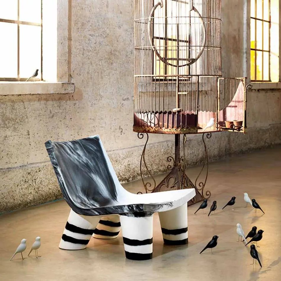 Chaise longue en blanco y negro Slide Low Lita Aniversario hecho en Italia viadurini