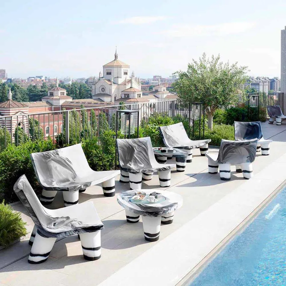 Chaise longue en blanco y negro Slide Low Lita Aniversario hecho en Italia viadurini