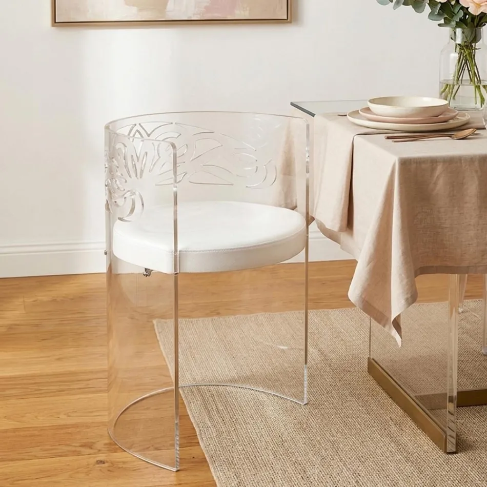 Sillón de plexiglás transparente con asiento acolchado, fabricado en Italia - Caelia viadurini
