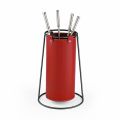 Porta accesorios para chimenea en cuero y acero pintado de negro Made in Italy