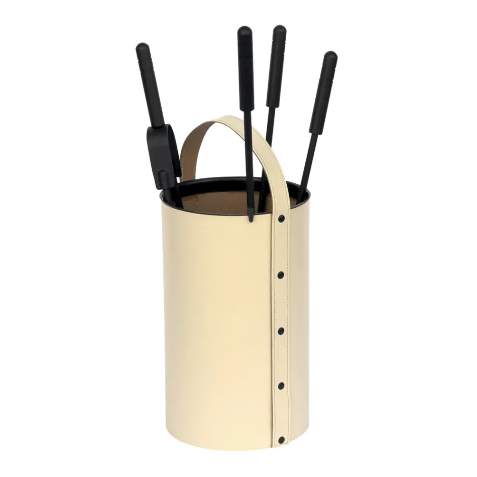 Portaherramientas Redondo de Piel Sintética con Asa y 4 Accesorios Made in Italy - Paloma viadurini