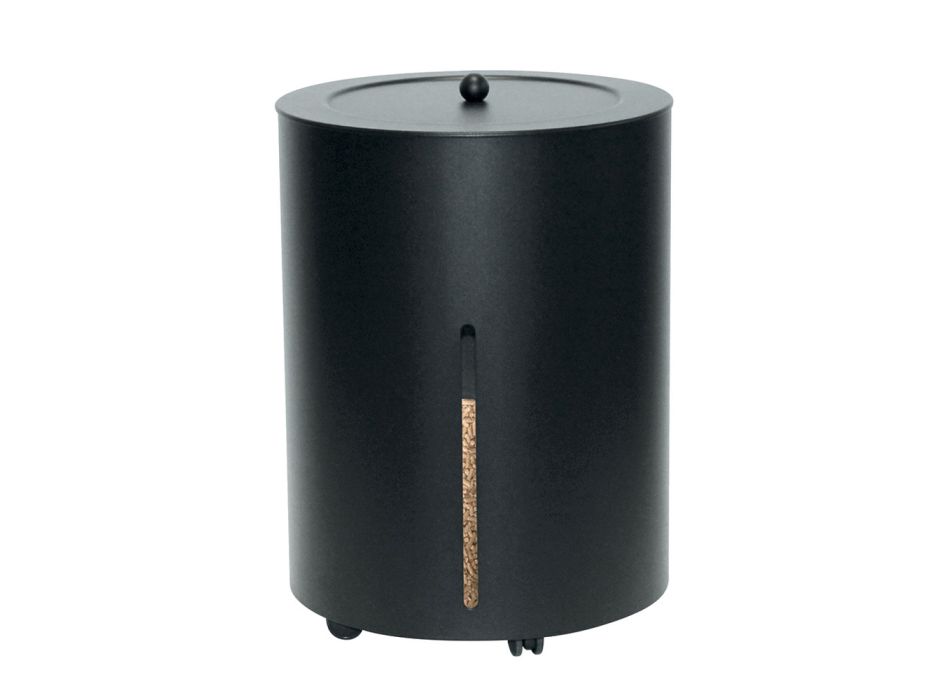 Porta pellets con ruedas y tapa de metal