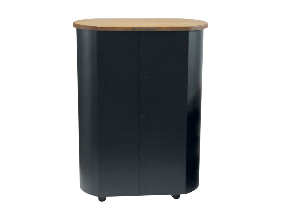 Porta pellets de metal con ruedas y tapa de madera