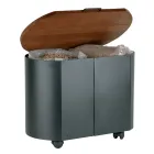Porta pellets ovalado de metal negro y tapa de madera Made in Italy - Bisonte viadurini