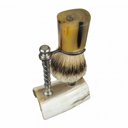 Porta brochas de afeitar en cuerno de buey y acero Made in Italy - Diplo viadurini