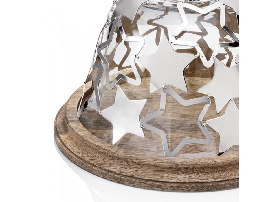 Soporte para pastel de campana en madera y vidrio con estrellas de metal plateado - Ilenia viadurini