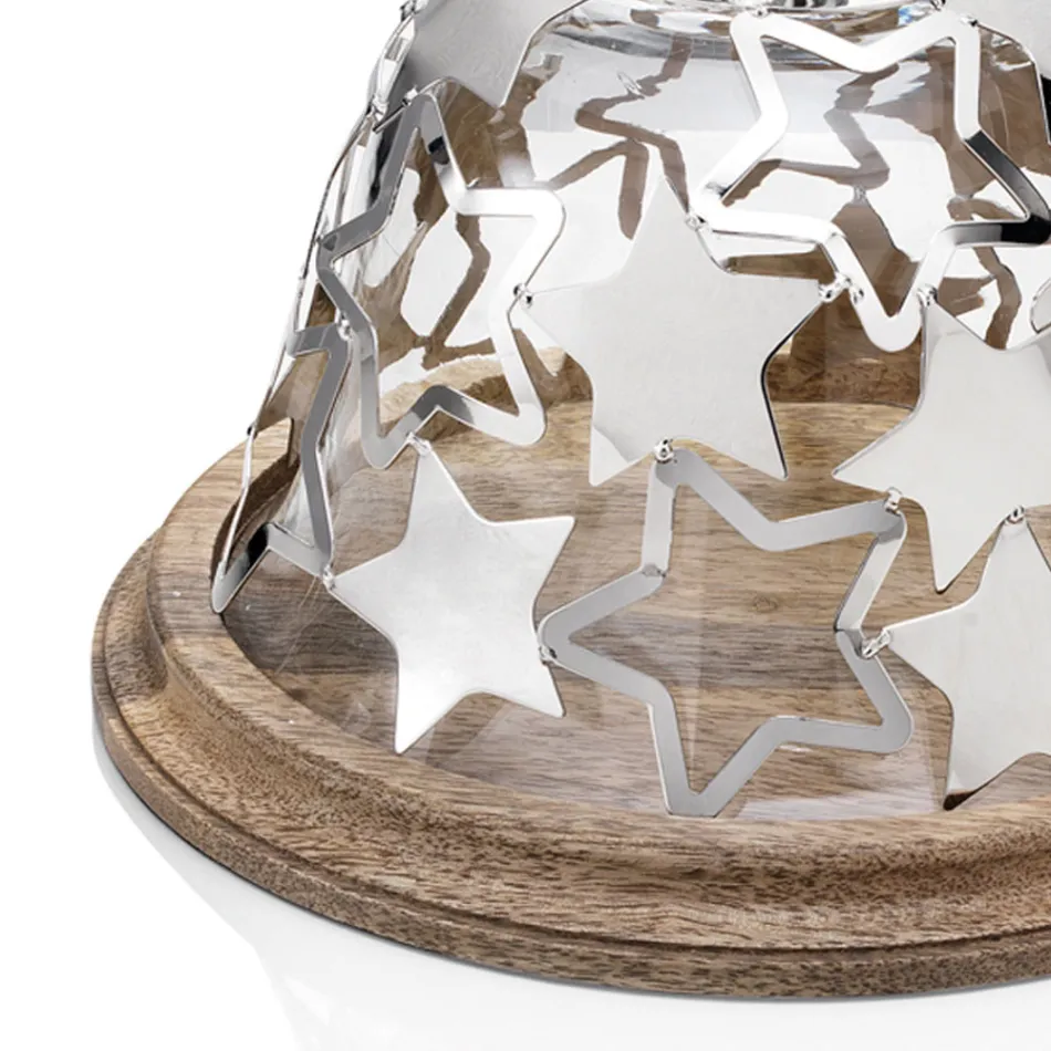 Soporte para pastel de campana en madera y vidrio con estrellas de metal plateado - Ilenia viadurini
